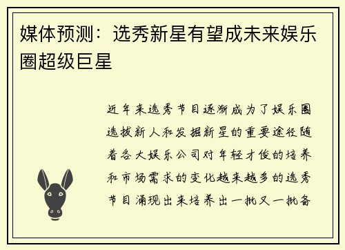媒体预测：选秀新星有望成未来娱乐圈超级巨星