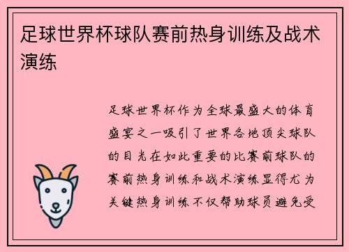 足球世界杯球队赛前热身训练及战术演练