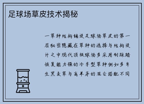 足球场草皮技术揭秘